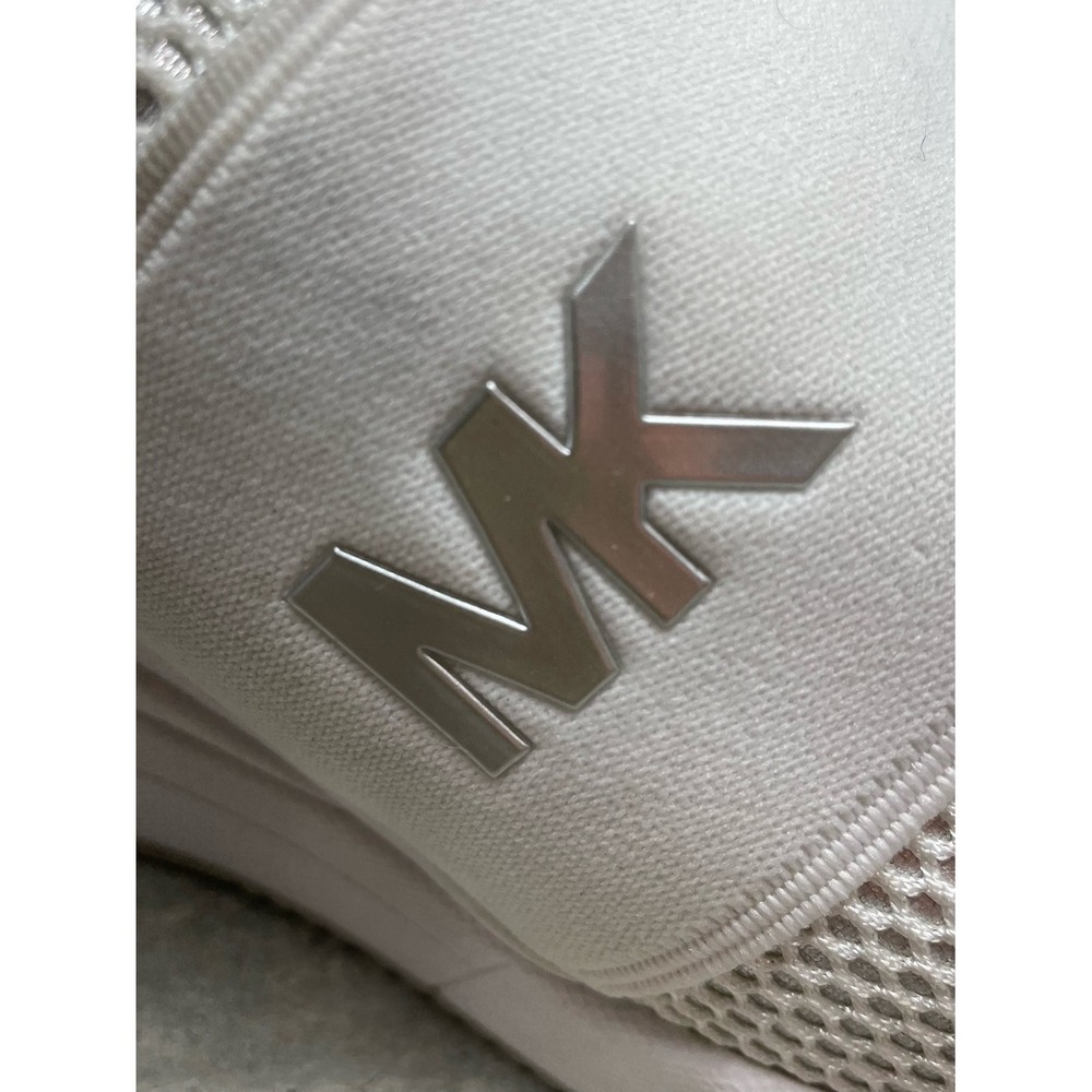 Michael Kors Felix Slip On Sneakers Womens 7 White Silver Mesh Logo Excellent - Picture 9 of 16